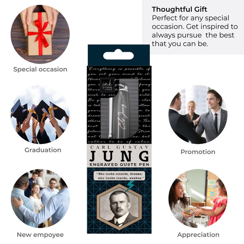 Inkstone Carl Jung Engraved Inspirational Quote Pen - Who looks outside, dreams; Who looks inside, awakes. - Psychology Gifts for Psychologists Therapists Counselors Intellectuals - Image 4